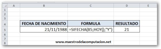 Fórmula para calcular la edad en Excel