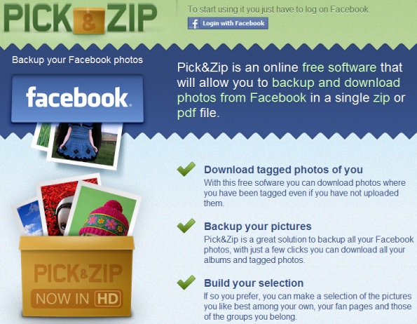 Pick&Zip te permite descargar las fotos de Facebook